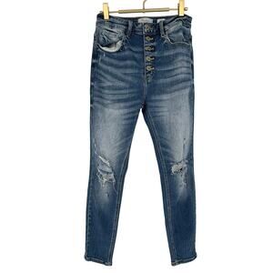 Kancan Kurvy Jeans Ultra High Rise Ankle Skinny Light Wash Distressed Denim 28